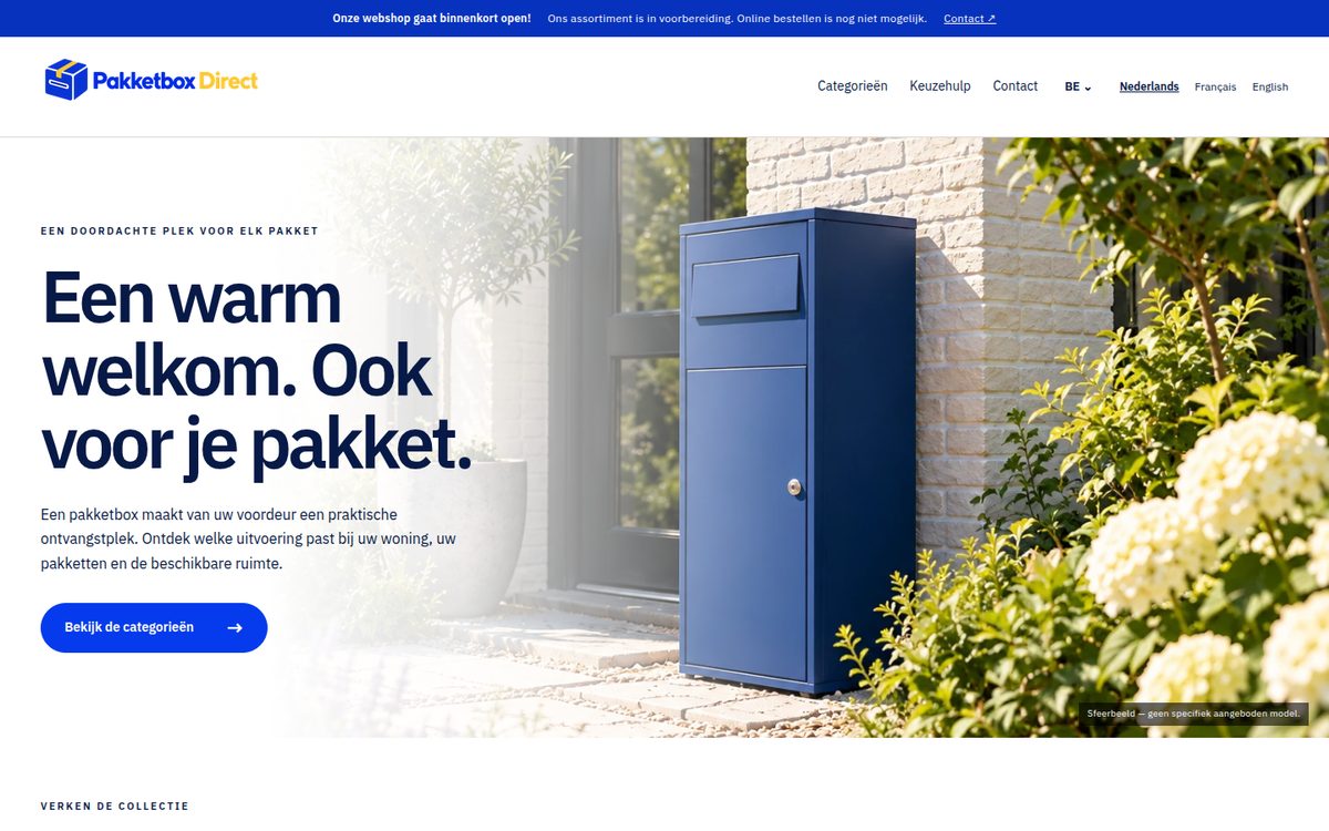 Page d'accueil de Pakketbox Direct